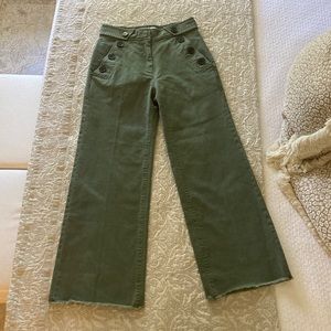 Derek Lam 10 Crosby High Waisted Wide Leg Cotton Spandex Crop Green Pants size 0